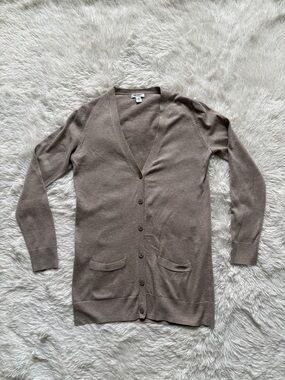 Old Navy Taupe Long V-Neck Button-Front Cardigan